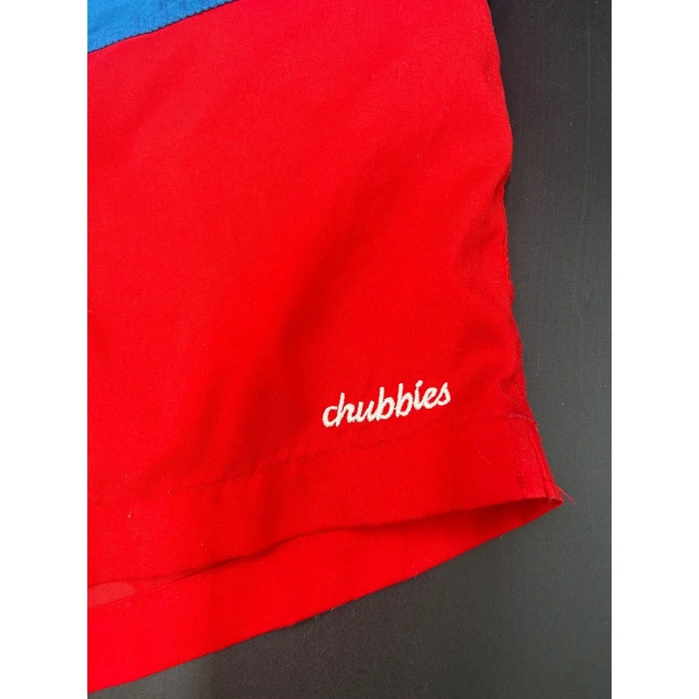 Chubbies Men's Medium Swim Trunks Red Blue Colorblock Mesh Lined Made USA
